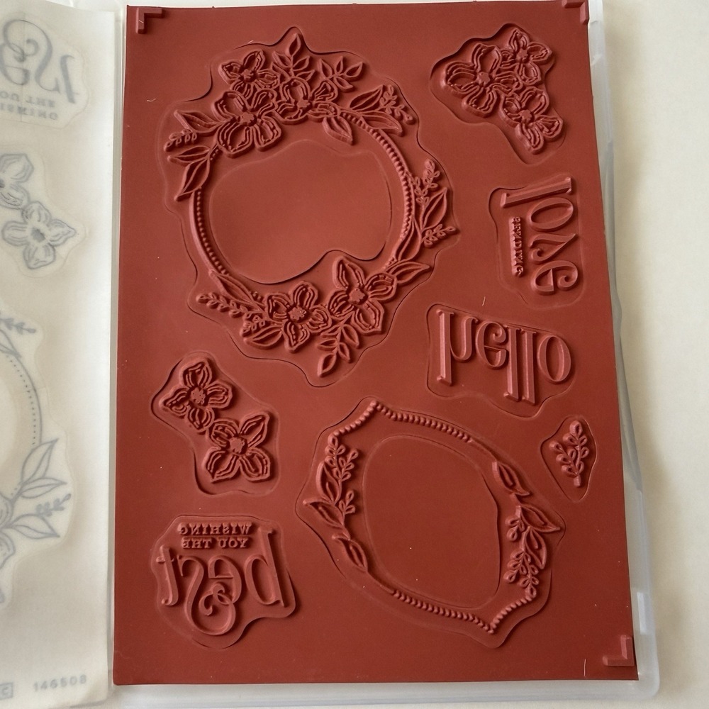 Stampin' Up! Floral Frames Cling Stamp Set 146508 Flower Love Hello 8 Stamps NEW - Picture 2 of 5